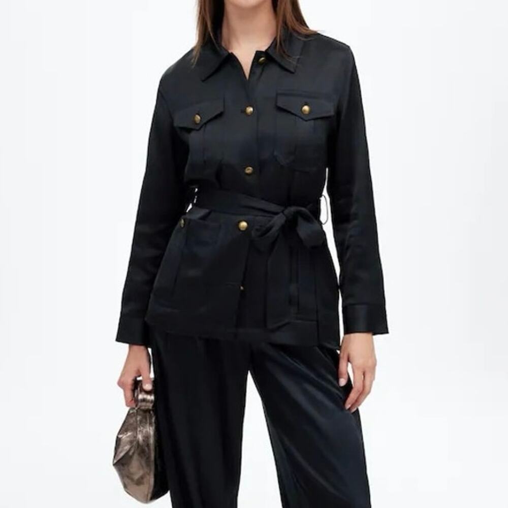 NWT Madewell Double-Faced Satin Safari Jacket True Black Size Small (No Belt)